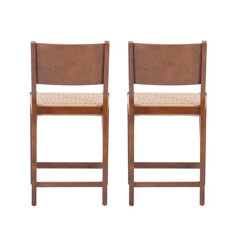 Linon Patty Wood 2 Tone Counter Stools Handwoven Rope Seat Set of 2 in Brown