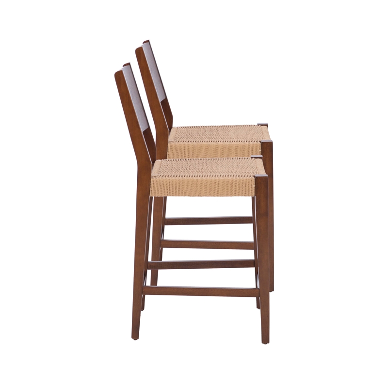 Linon Patty Wood 2 Tone Counter Stools Handwoven Rope Seat Set of 2 in Brown