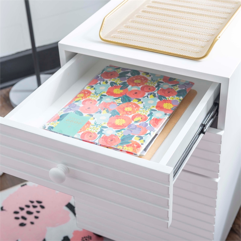 Linon Sway Wood File Cabinet with 3 Drawers Rolling Castors in Pure White