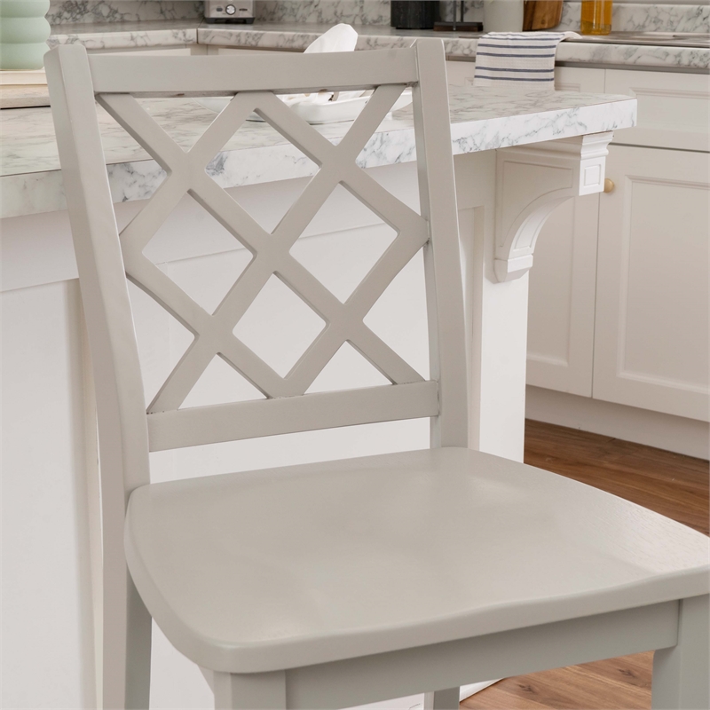 Linon Nico Lattice Back Counter Stool in Crisp Gray Painted Solid Wood