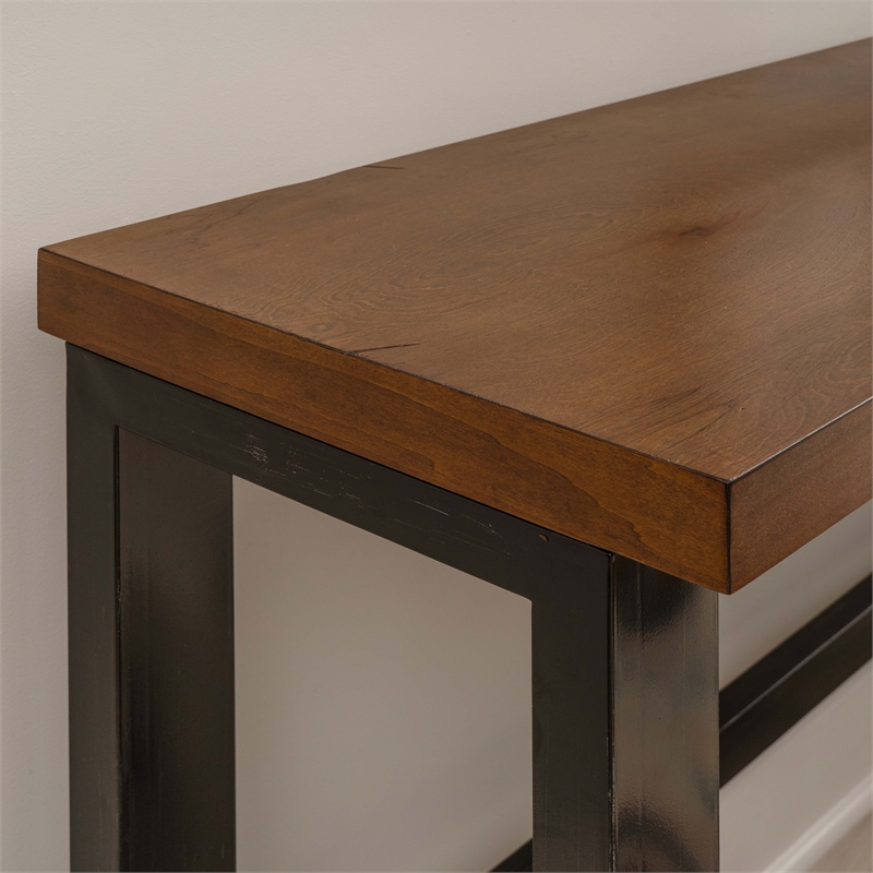 Linon Otis Sofa Bar Table Stained Wooden Top with Steel Frame in Dark Gunmetal