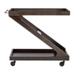 Linon Mare Wood Z Shaped Rolling Bar Cart with Glass Top in Umber Stain