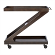 Linon Mare Wood Z Shaped Rolling Bar Cart with Glass Top in Umber Stain