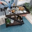 Linon Mare Wood Z Shaped Rolling Bar Cart with Glass Top in Umber Stain