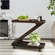 Linon Mare Wood Z Shaped Rolling Bar Cart with Glass Top in Umber Stain