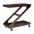 Linon Mare Wood Z Shaped Rolling Bar Cart with Glass Top in Umber Stain