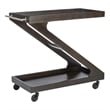 Linon Mare Wood Z Shaped Rolling Bar Cart with Glass Top in Umber Stain