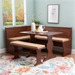 Linon Chelsea 3 Pc Walnut Nook Set with 4 Pc Polyester Cushion Set in Beige