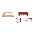 Linon Chelsea 3 Pc Walnut Nook Set with 4 Pc Polyester Cushion Set in Beige