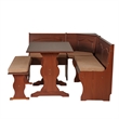 Linon Chelsea 3 Pc Walnut Nook Set with 4 Pc Polyester Cushion Set in Beige