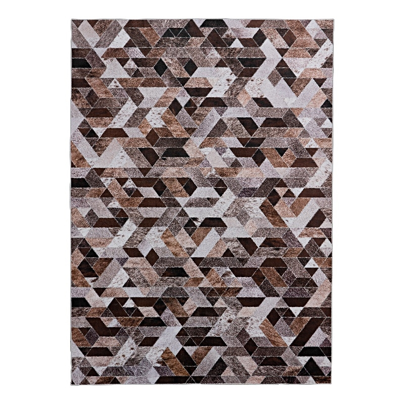 Linon Laredo Lockhart Patchwork Polyester Faux Cowhide 5' X 7' Area Rug in Brown
