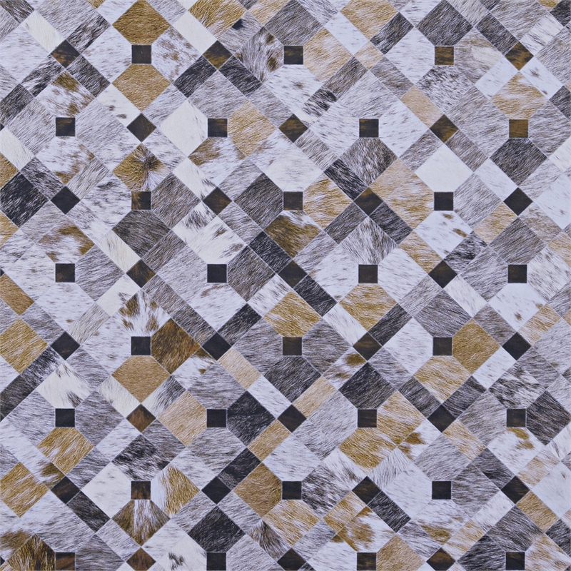 Linon Laredo Granbury Patchwork Polyester Faux Cowhide 5' X 7' Area Rug in Brown
