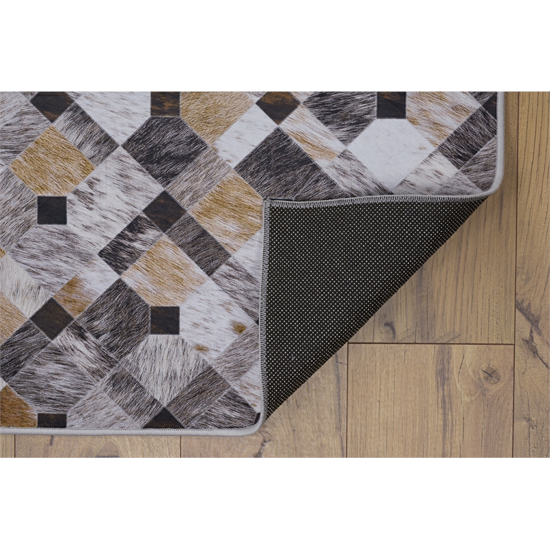 Linon Laredo Granbury Patchwork Polyester Faux Cowhide 5' X 7' Area Rug in Brown