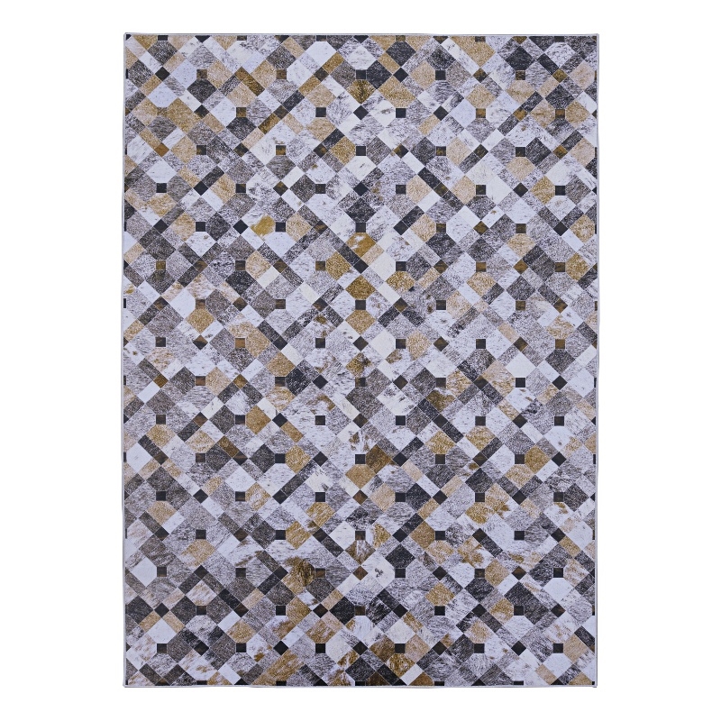 Linon Laredo Granbury Patchwork Polyester Faux Cowhide 5' X 7' Area Rug in Brown