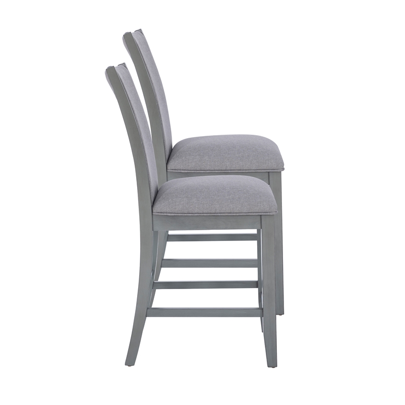 Linon Vern Set of 2 Light Gray Upholstered Wood Counter Stools in Gray Stain