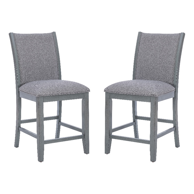Linon Vern Set of 2 Light Gray Upholstered Wood Counter Stools in Gray Stain