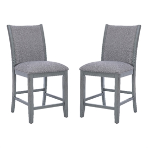 Linon Vern Set of 2 Light Gray Upholstered Wood Counter Stools in Gray Stain