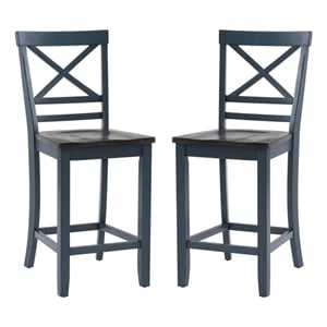 Linon Oz Wood X Back 2 Tone Counter Stool Set of 2 in Slate Blue
