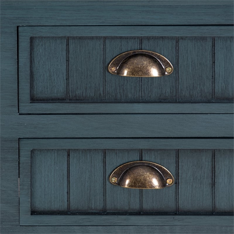 Linon Laine Console Table 4 Drawers Lower Shelf in Rustic Teal Blue Wood