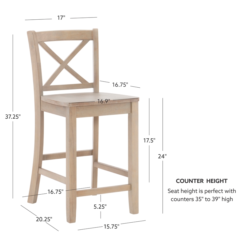 Linon Ervin Rubberwood X Back Counter Stool 24