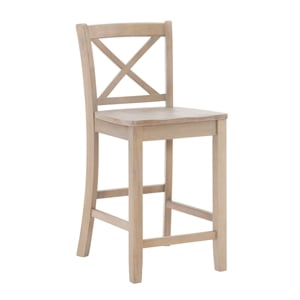 Linon Ervin Rubberwood X Back Counter Stool 24&quot Seat Height in Rustic Greywash