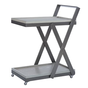 Linon Carley Antique White Wood 2 Level Rolling Bar Cart Metal Frame in Pewter