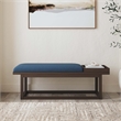 Linon Nate Wood Navy Upholstered Bench with Removable Storage Tray in Dark Brown