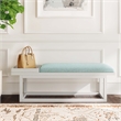 Linon Nate Wood Aqua Upholstered Bench with Removable Storage Tray in Whitewash