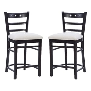 Linon Sloan Set of 2 Padded Seat Ladder Back Counter Stools in Black Beechwood