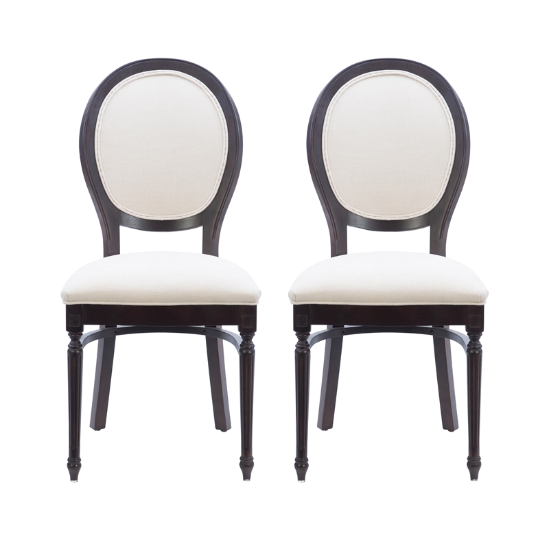 Linon Laney Beechwood Set of 2 Padded Back and Seat Side Chairs in Dark Brown