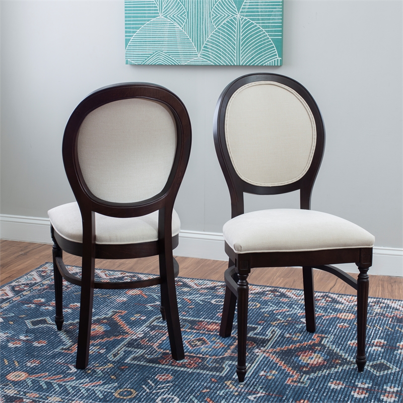 Linon Laney Beechwood Set of 2 Padded Back and Seat Side Chairs in Dark Brown