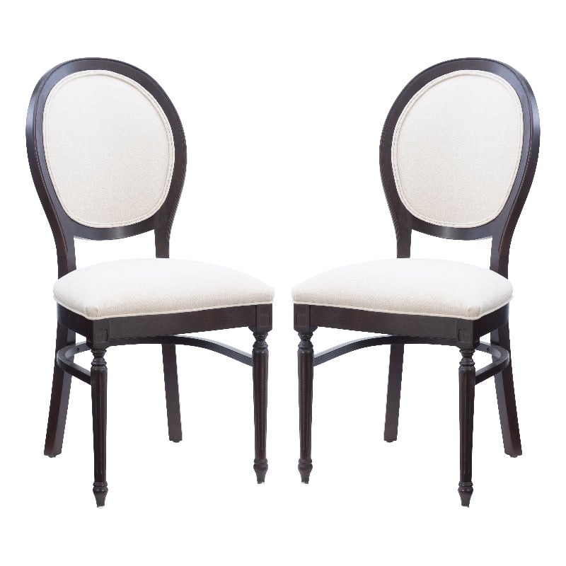 Linon Laney Beechwood Set of 2 Padded Back and Seat Side Chairs in Dark Brown