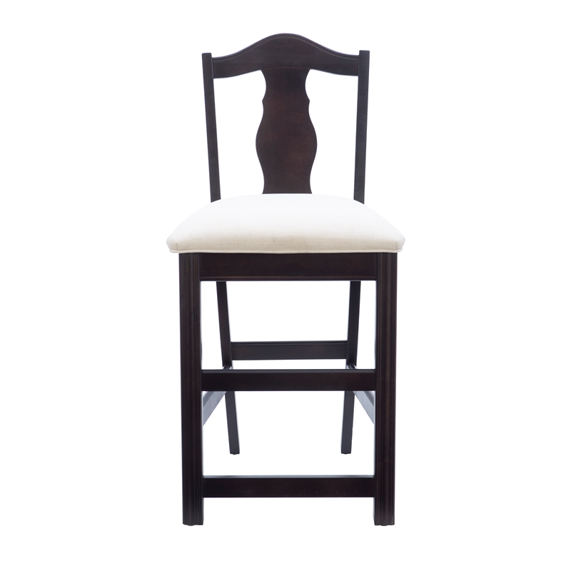 Linon Hiller Beechwood Set of 2 Splat Back Upholstered Counter Stool in Dk Brown