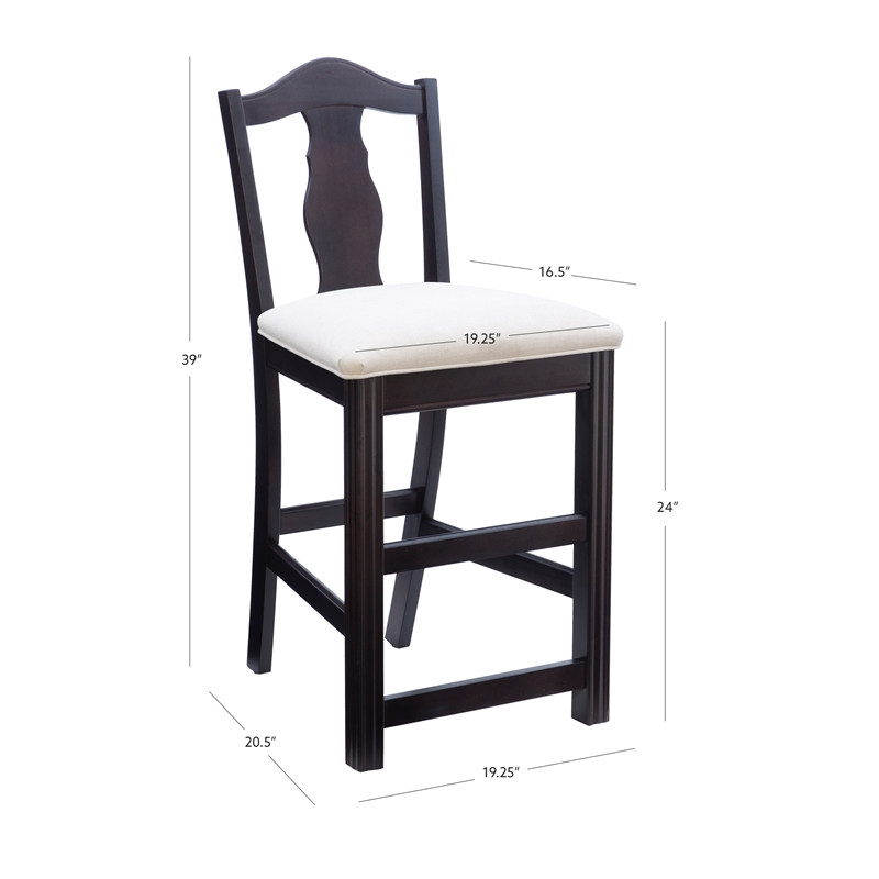 Linon Hiller Beechwood Set of 2 Splat Back Upholstered Counter Stool in Dk Brown