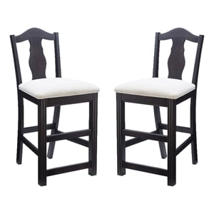 Linon Hiller Beechwood Set of 2 Splat Back Upholstered Counter Stool in Dk Brown