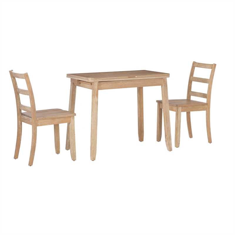 Linon Breia 3-Piece Dining Set Extendable Storage Tabletop in Gray Wash Wood