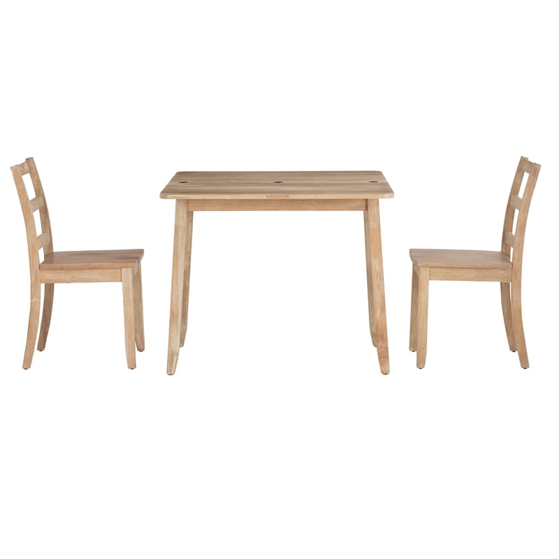 Linon Breia 3-Piece Dining Set Extendable Storage Tabletop in Gray Wash Wood