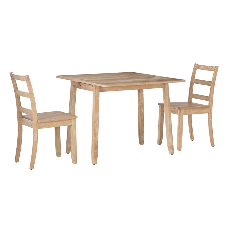 Linon Breia 3-Piece Dining Set Extendable Storage Tabletop in Gray Wash Wood