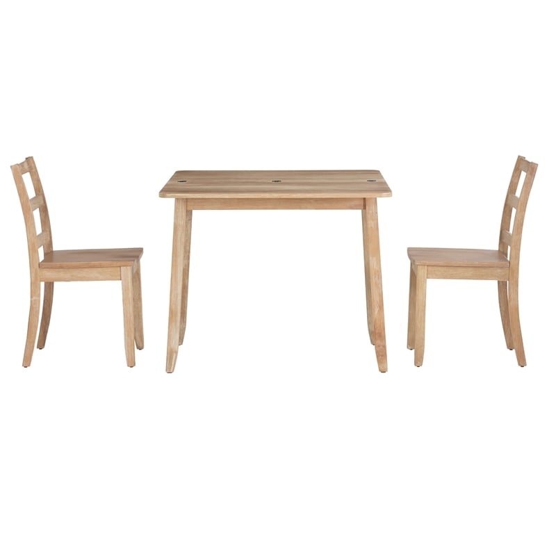 Linon Breia 3-Piece Dining Set Extendable Storage Tabletop in Gray Wash Wood