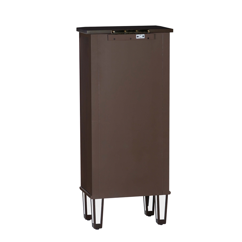 Linon Jessa 6-Drawer Flip Top Jewelry Armoire in Mirror and Walnut Brown Wood