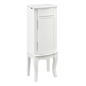 Linon Honor Jewelry Armoire Front Shutter Panel 4 Lined Drawers in White Wood
