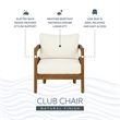 Linon Seacrest Slat Back Club Chair with Beige Cushions in Brown Acacia Wood
