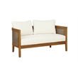 Linon Panama Loveseat & Table Set with Beige Cushions in Brown Acacia Wood