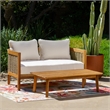 Linon Panama Loveseat & Table Set with Beige Cushions in Brown Acacia Wood