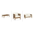 Linon Panama Loveseat Table & 2 Chair Set Beige Cushions in Brown Acacia Wood