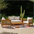 Linon Panama Loveseat Table & 2 Chair Set Beige Cushions in Brown Acacia Wood