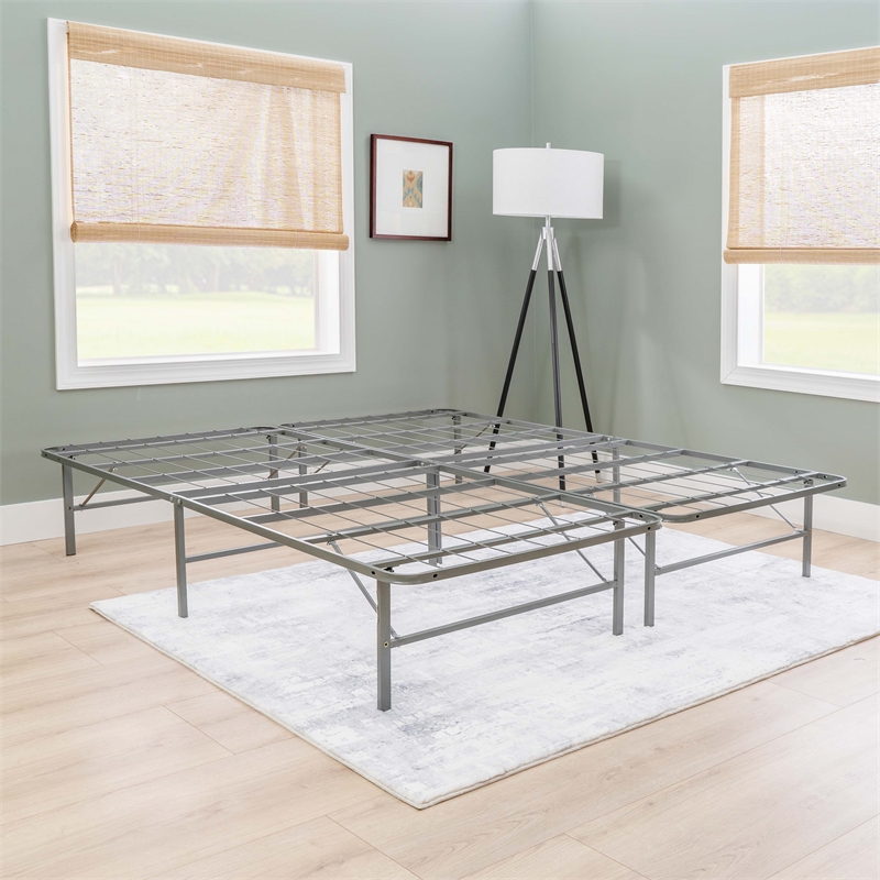Linon Lowell King Folding Platform Mattress Base in Grey Powder Coated Steel