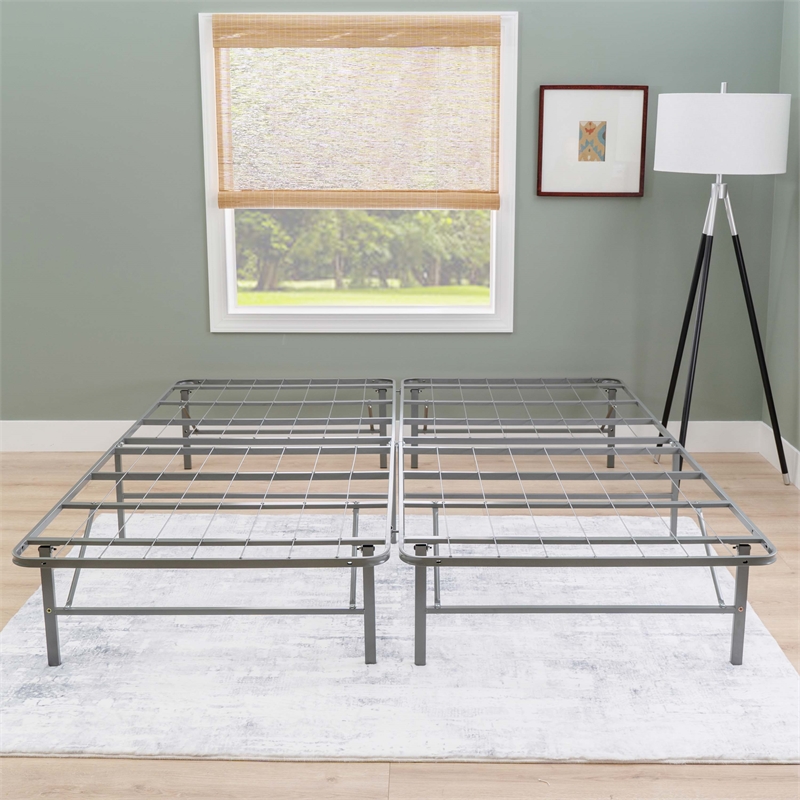 Linon Lowell King Folding Platform Mattress Base in Grey Powder Coated Steel