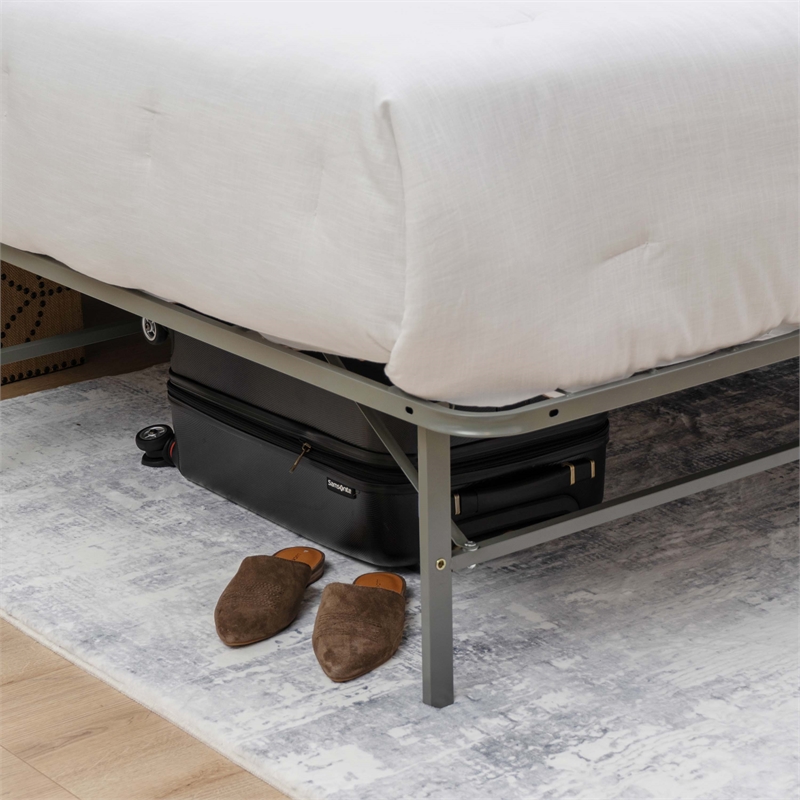 Linon Lowell King Folding Platform Mattress Base in Grey Powder Coated Steel