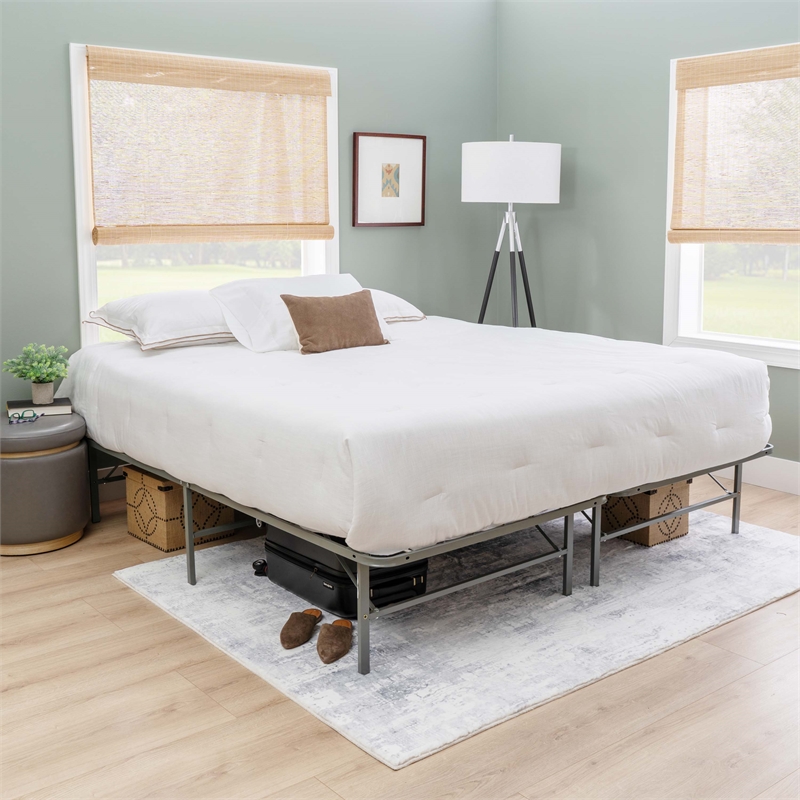Linon Lowell King Folding Platform Mattress Base in Grey Powder Coated Steel